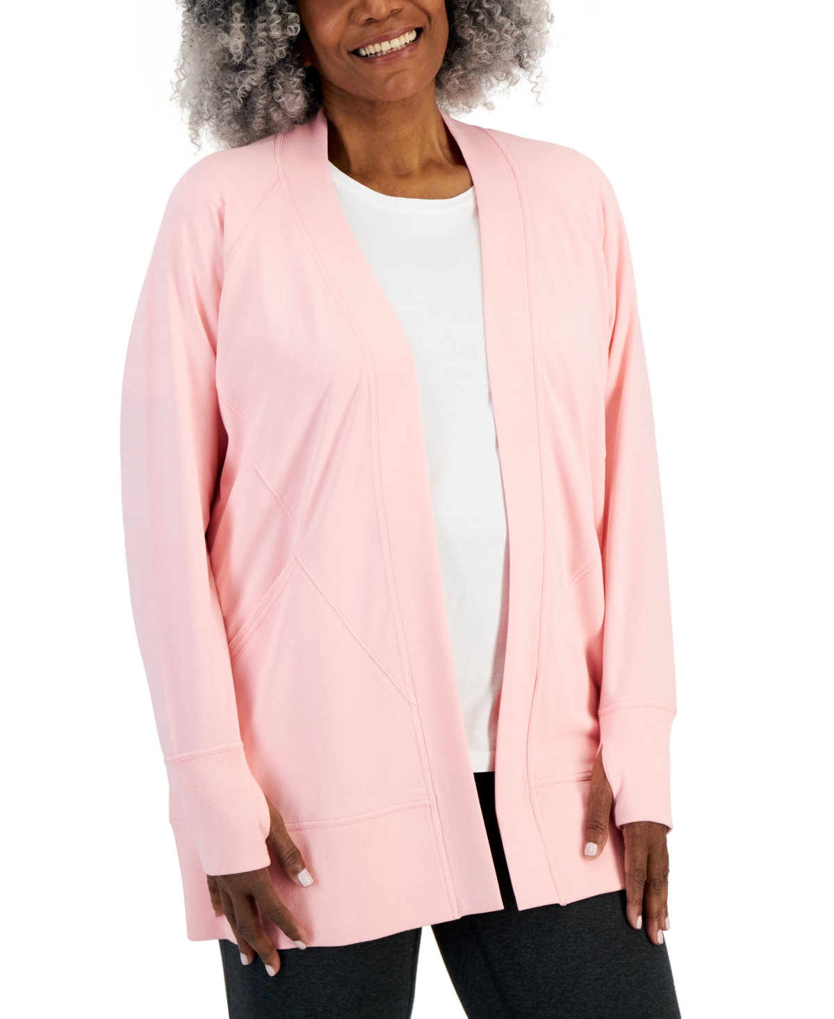 Plus Size Comfort Thumbhole Cardigan Sweater, Created for Macy's - Pink Icing