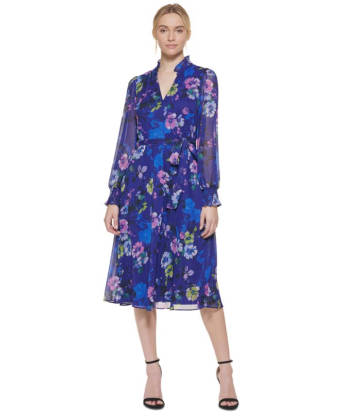 Jessica Howard Women s Printed Tie Waist Long Sleeve Dress Macy s