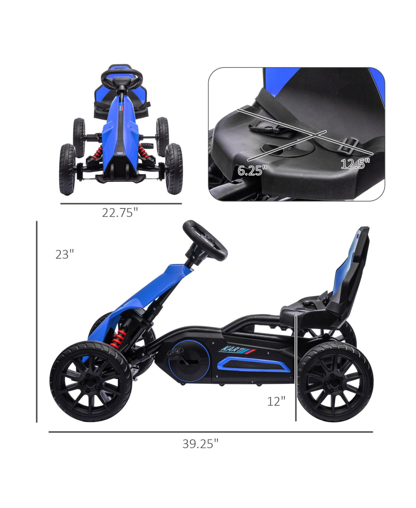 Детская игрушка Aosom Pedal Go Kart with Adjustable Seat and Handbrake, 66 lbs Capacity, Ages 3-8, цвет: Синий — фото 2