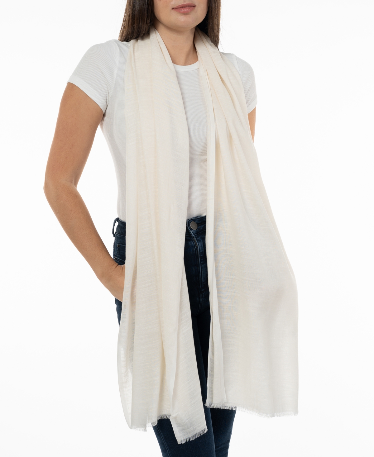 Shop On 34th Women's Soft Sheen Fringe-trim Scarf, Created For Macy's In White