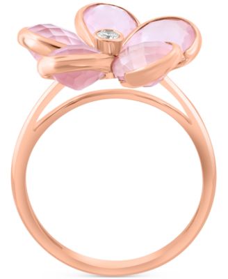 EFFY&reg; Rose Quartz (5-3/8 ct. t.w.) & Diamond (1/20 ct. t.w.) Flower Ring in 14k Rose Gold