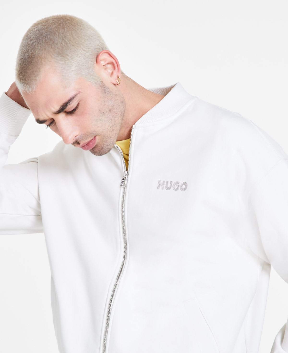 Hugo by Hugo Boss Men s Oversized French Terry Logo Jacket Open White Smart Closet
