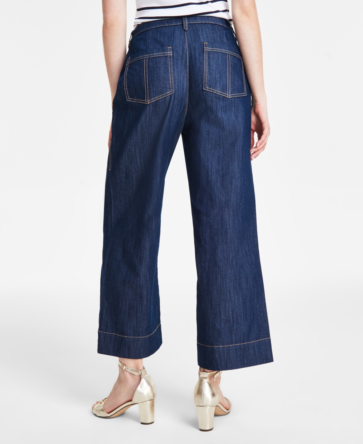 Shop Tommy Hilfiger Women's High-rise Wide-leg Ankle Jeans In Navy