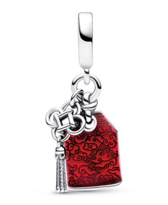 Sterling Silver Amulet Dangle with Red Enamel Charm