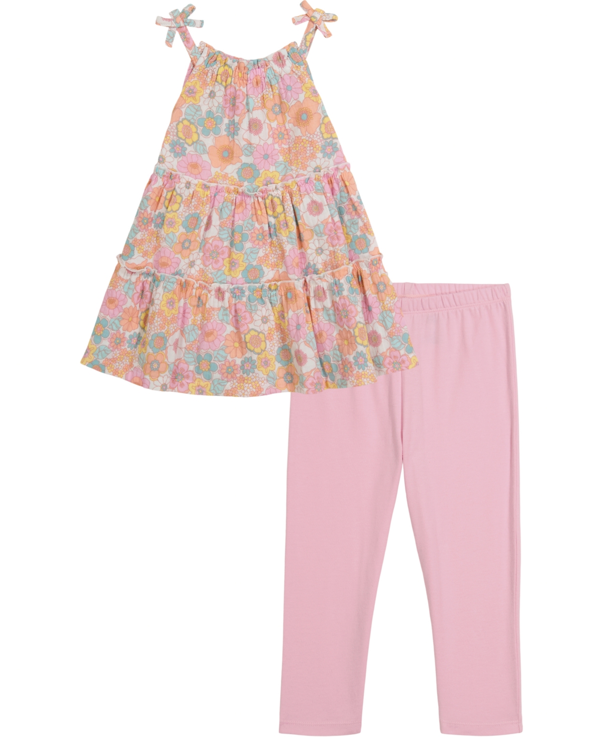 Shop Kids Headquarters Toddler Girls Floral Halter Tunic Top And Capri Leggings, 2 Piece Set In Pink