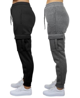 Women's Heavyweight Loose Fit Fleece Lined Cargo Jogger Pants Set, 2 Pack