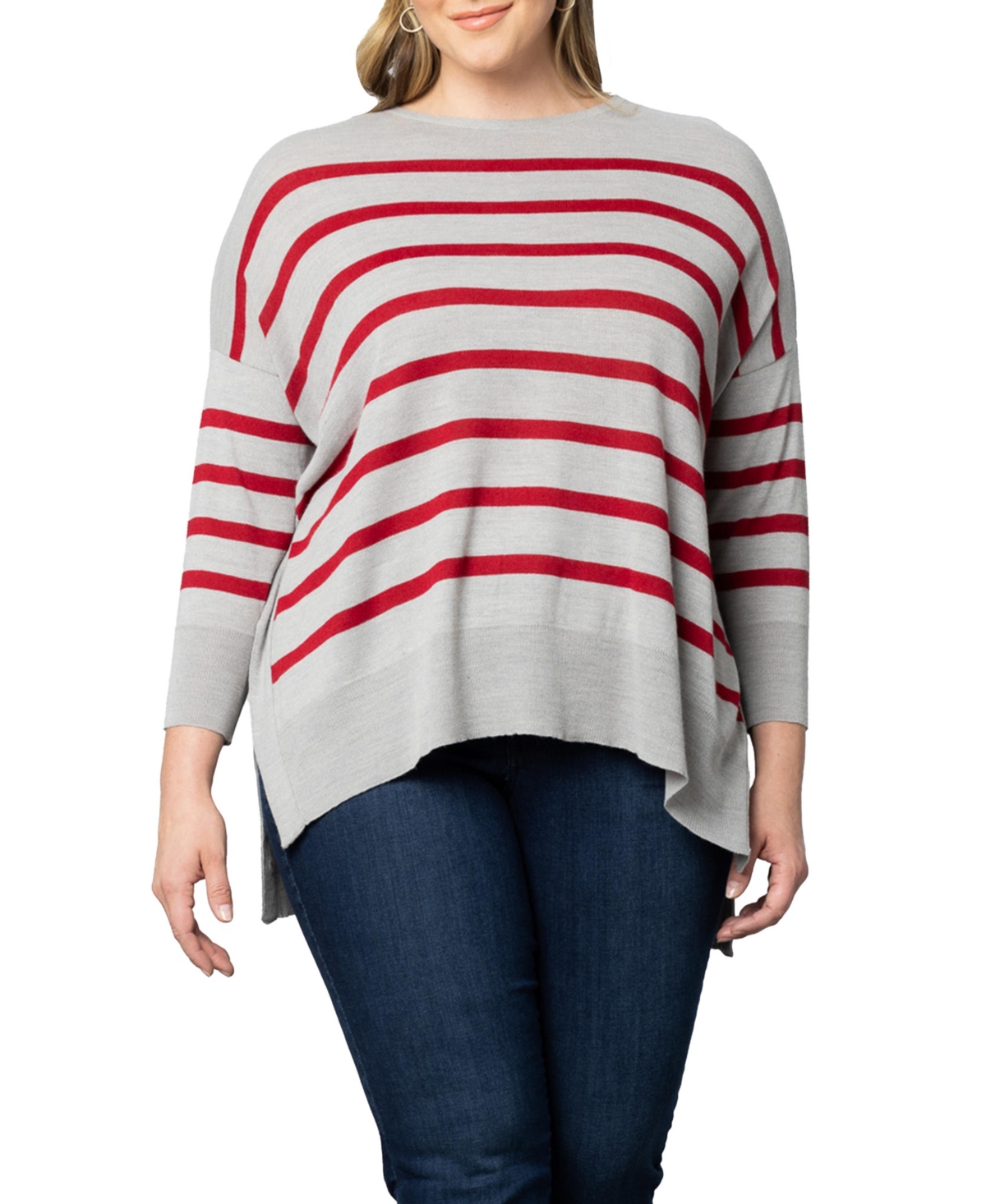 Women's Plus Size Heart on Your Sleeve Crew Neck Sweater - Red hot stripes