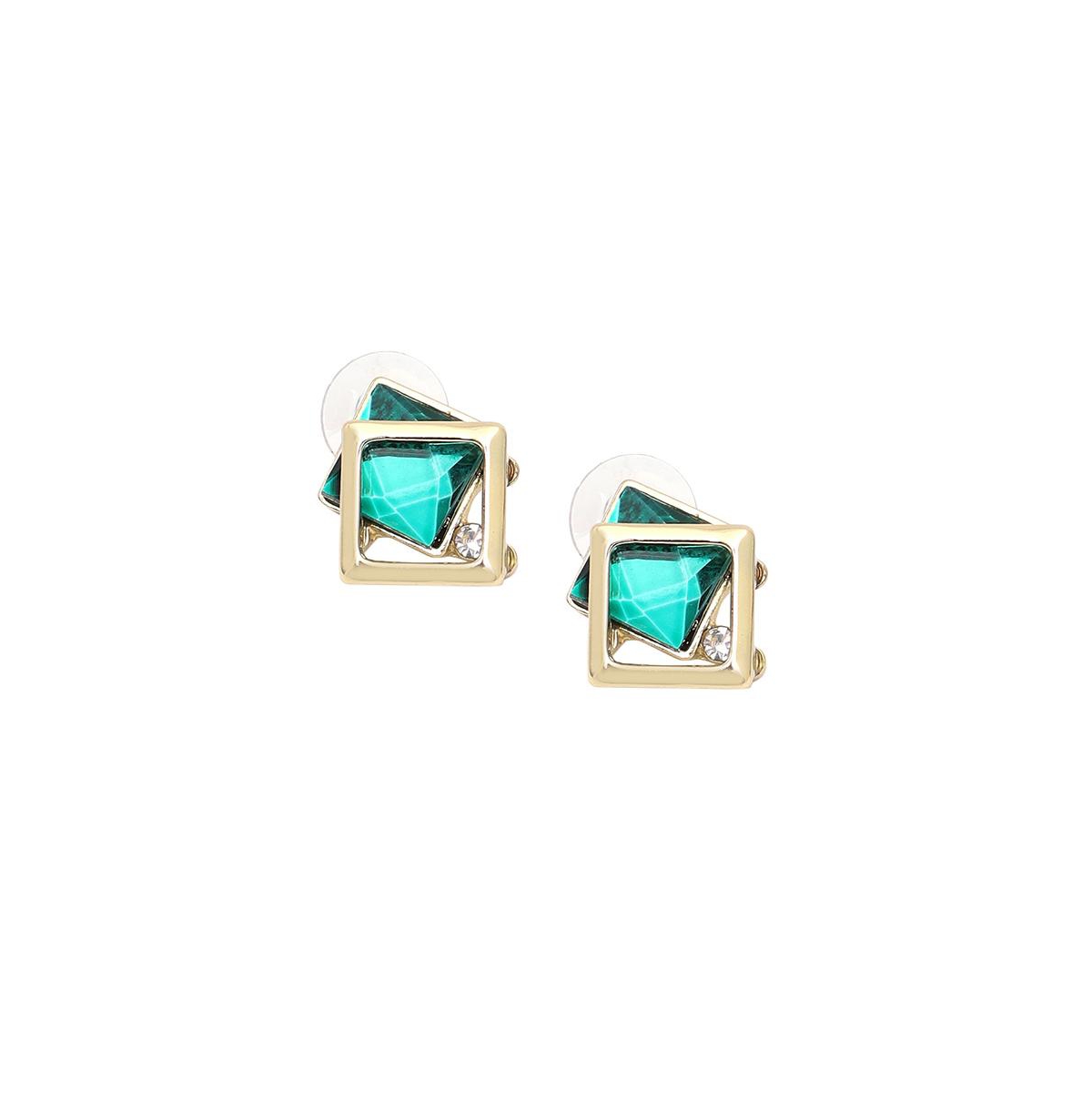 Women's Green Geometric Stone Stud Earrings - Green