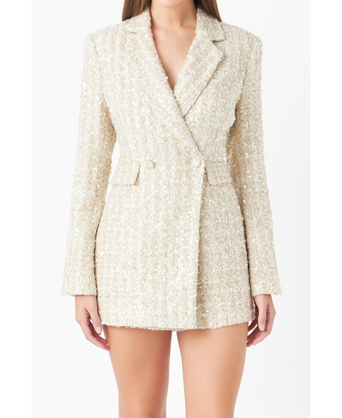 Women's Sequins Tweed Romper
