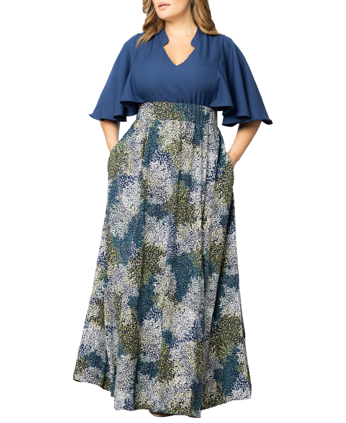 Women's Plus Size Avisa Flowy A Line Evening Gown - Blue impressionist print