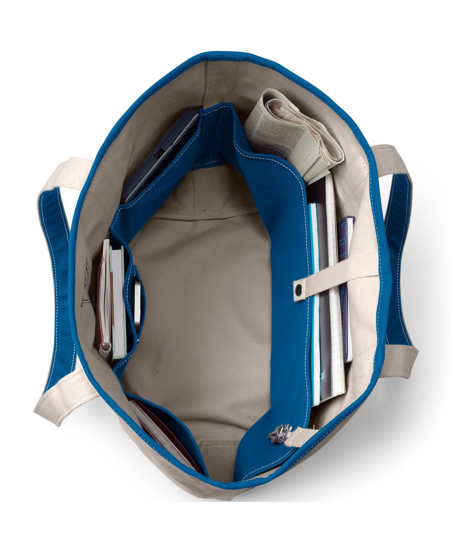 Large Print 5 Pocket Open Top Long Handle Canvas Tote Bag