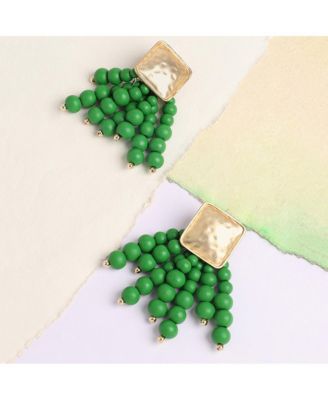 Women's Green  Beaded Cluster Drop Earrings