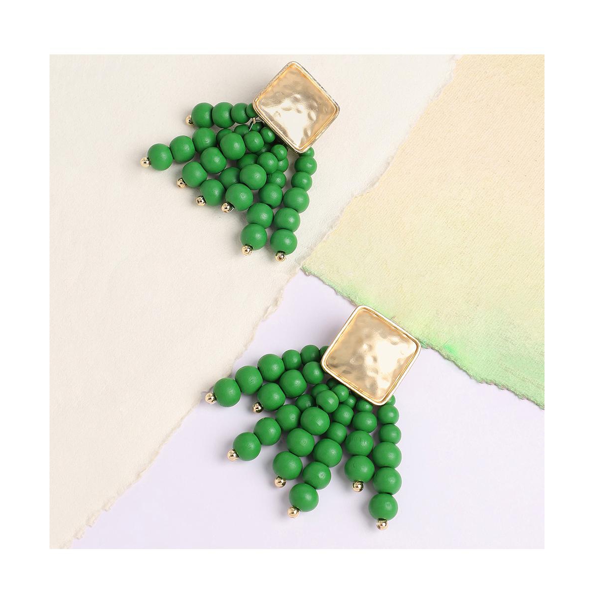 Sohi Women's Green Beaded Cluster Drop Earrings