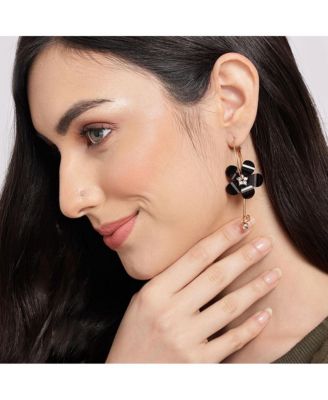Women's Black  Flower Drop Earrings