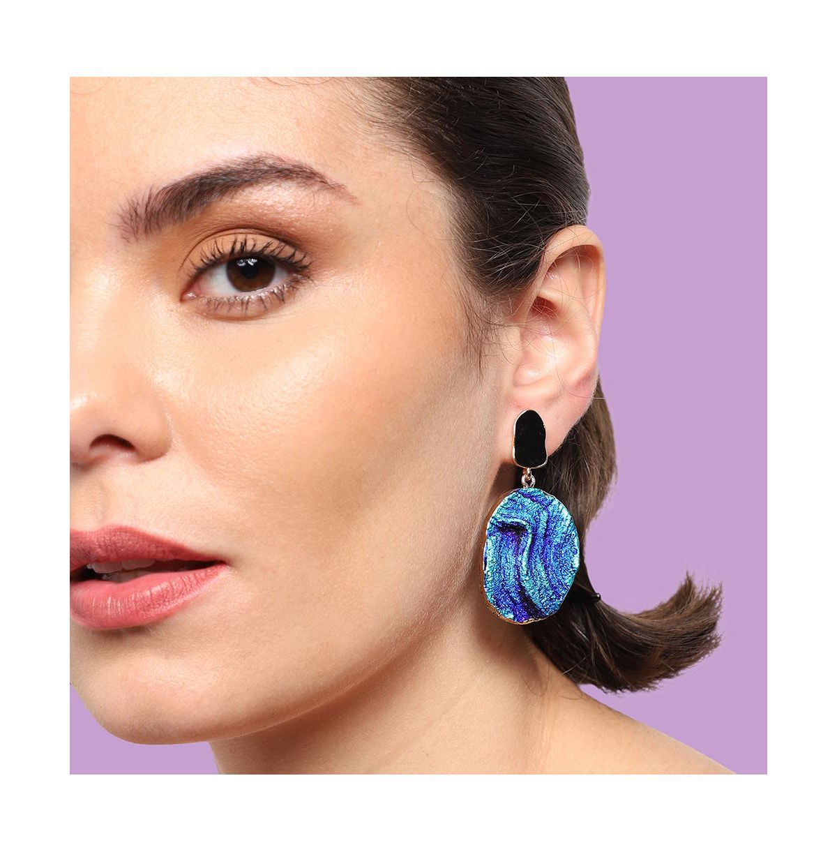 Shop Sohi Women's Blue Textured Oval Drop Earrings