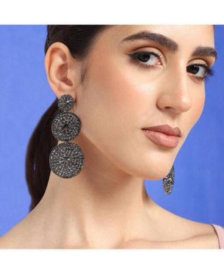 Women's Black  Circular Cluster Drop Earrings