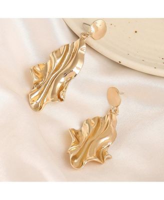Women's Gold  Metallic Ripple Drop Earrings