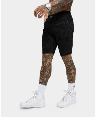 Men's Paisley Skulls Denim Shorts