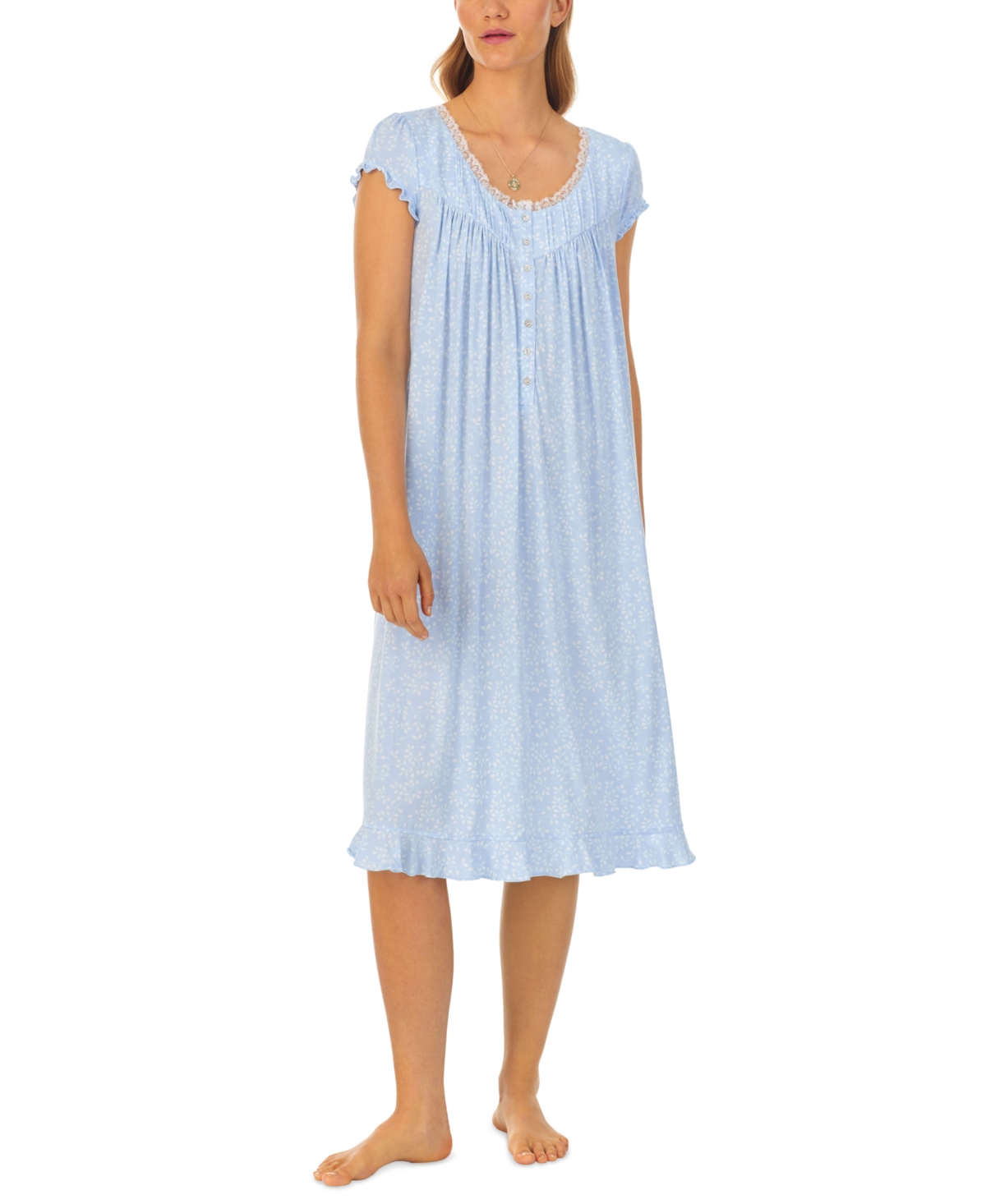 Shop Eileen West Women's Round-neck Cap-sleeve Waltz Nightgown In Blue Print