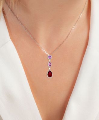 Cubic Zirconia Mixed-Cut 18" Lariat Necklace in Sterling Silver (Also in Lab-Grown Pink Sapphire/Lab-Grown Ruby)