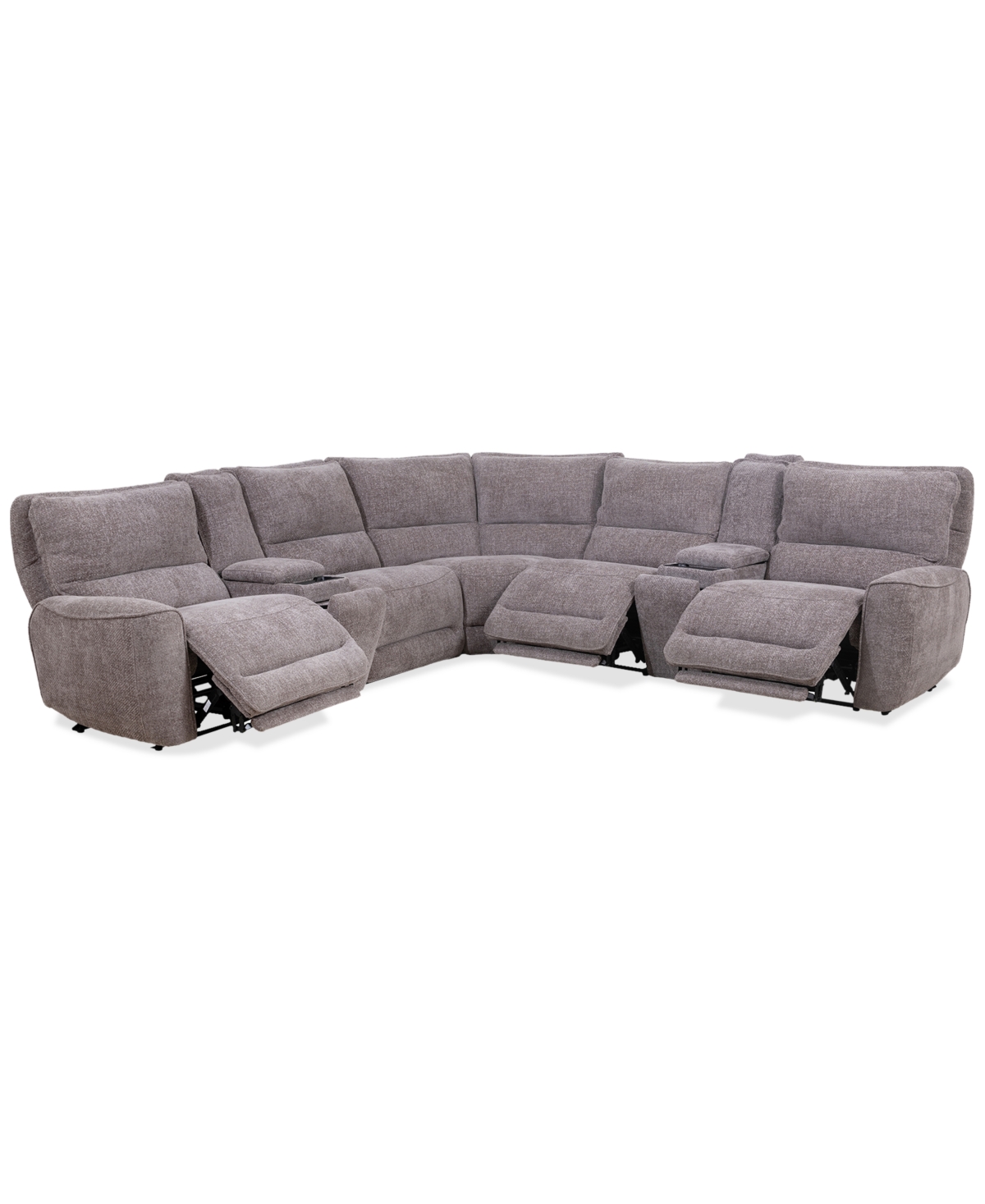 Macy's Deklyn 129" 7-pc. Zero Gravity Fabric Sectional With 3 Power Recliners & 2 Consoles, Created For Mac In Brown