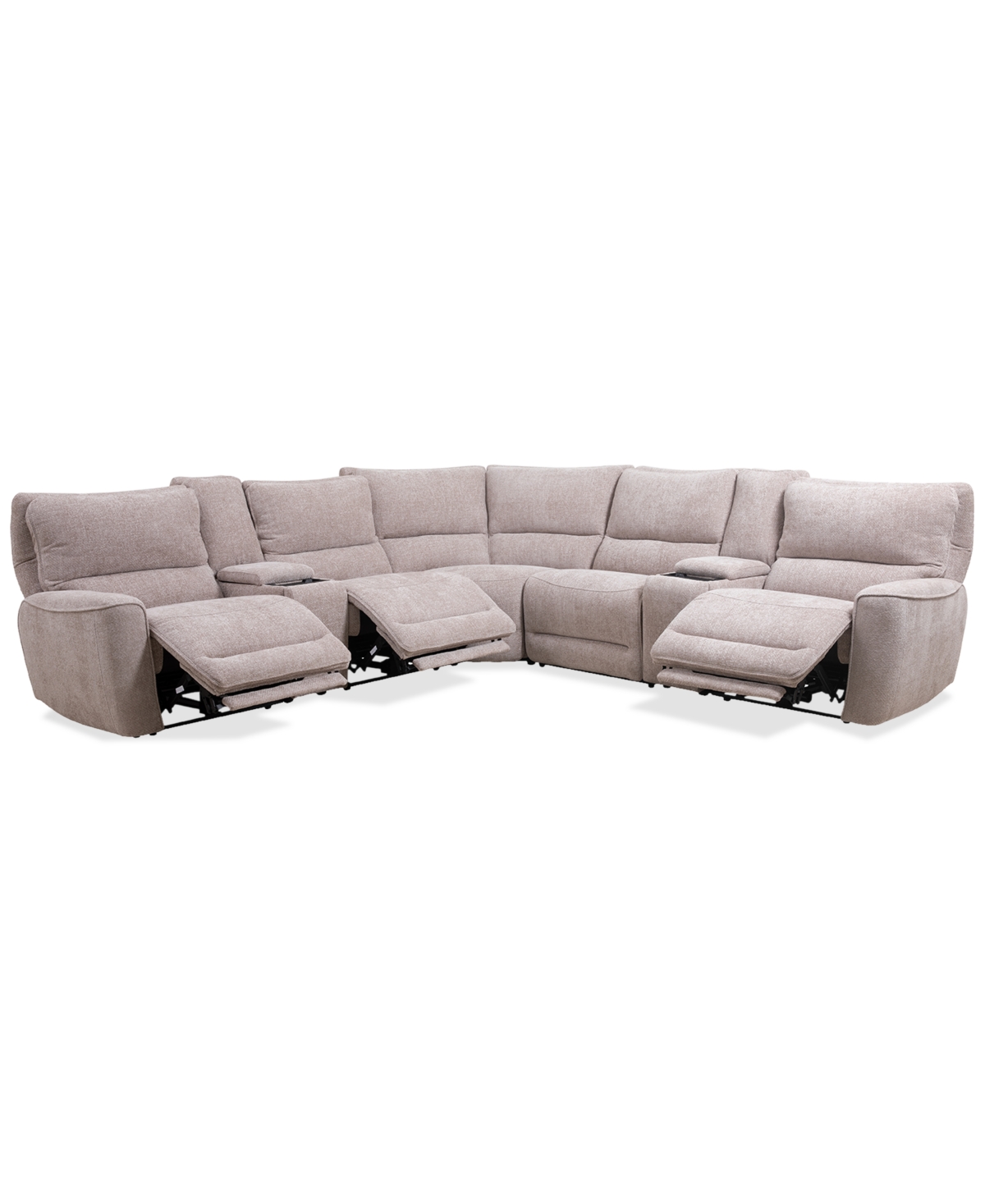 Macy's Deklyn 129" 7-pc. Zero Gravity Fabric Sectional With 3 Power Recliners & 2 Consoles, Created For Mac In Cobblestone
