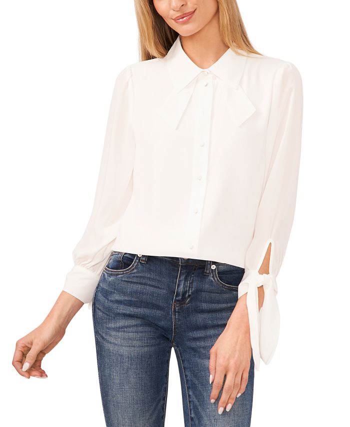 CeCe Women's Collared Long Sleeve Button Down Blouse - Macy's