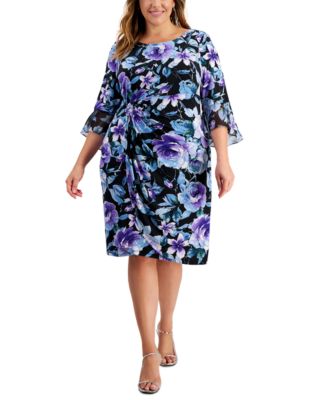 Connected - Plus Size Gathered-Waist 3/4-Sleeve Sheath Dress