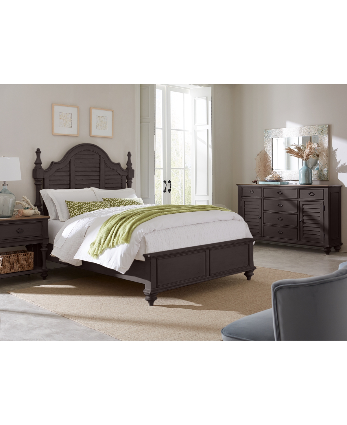 Shop Macy's Mandeville 3pc Bedroom Set (louvered California King Bed + Louvered Dresser + 1-drawer Nightstand) In Brown