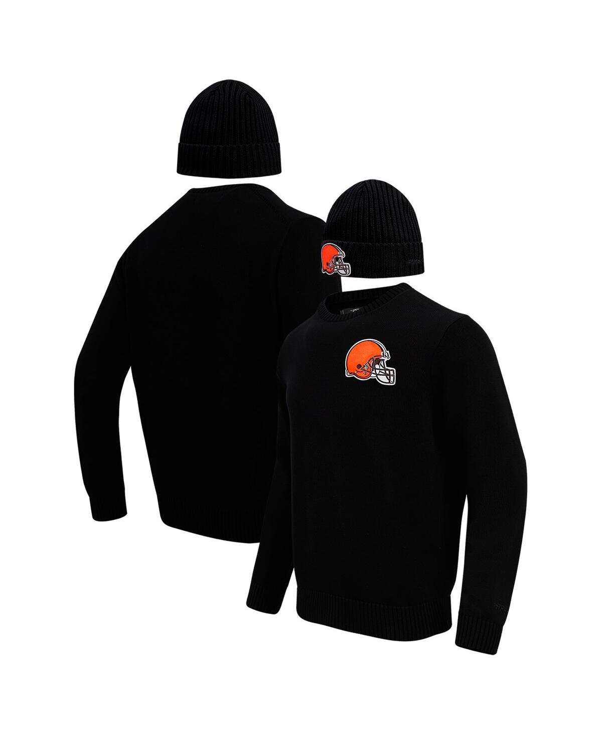 Shop Pro Standard Men's  Black Cleveland Browns Crewneck Pullover Sweater And Cuffed Knit Hat Box Gift Set