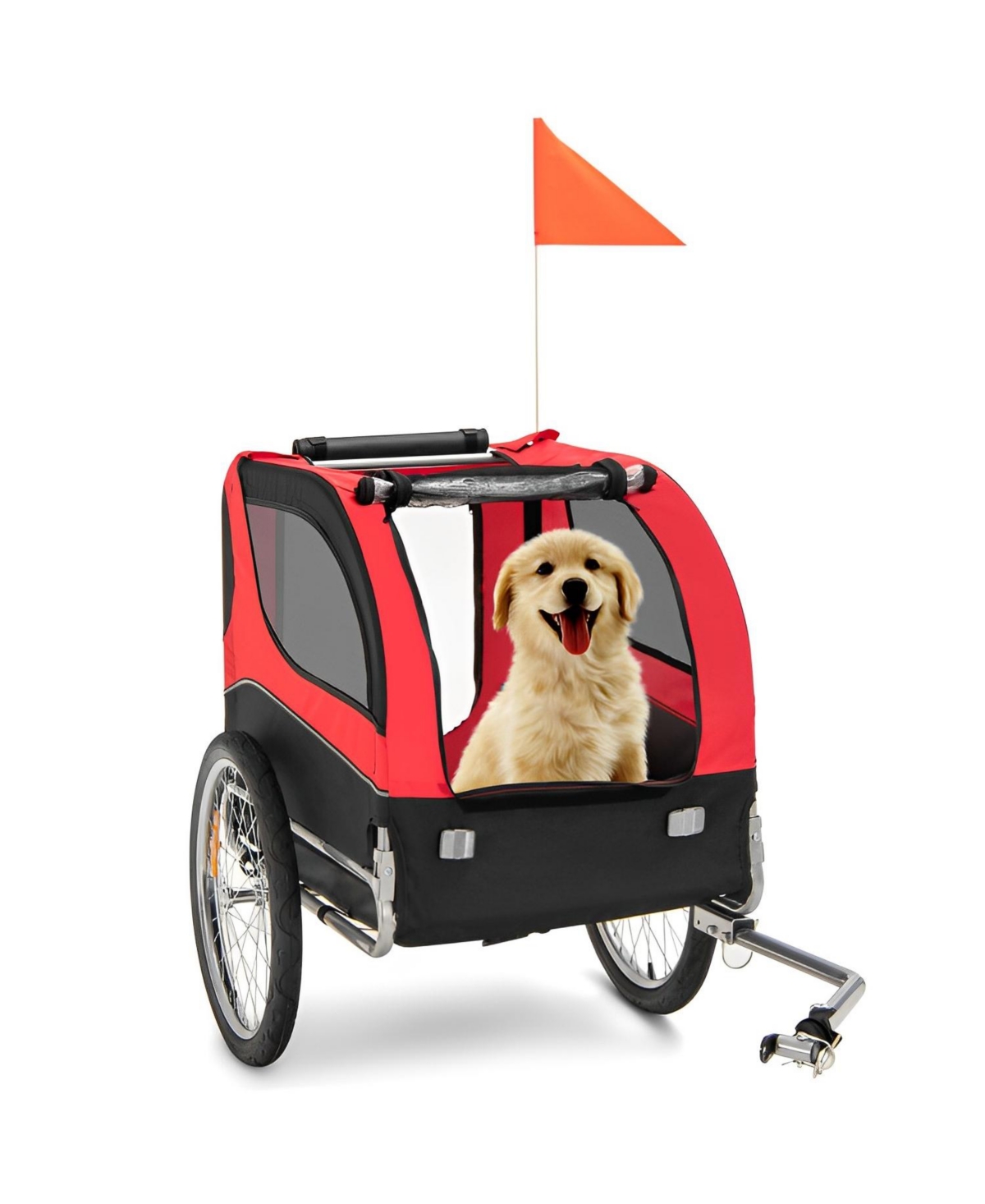 Dog Bike Trailer Foldable Pet Cart with 3 Entrances for Travel - Red