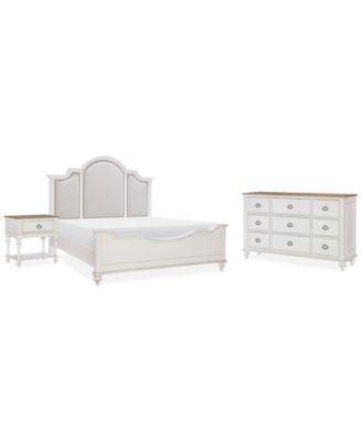 Mandeville 3pc Bedroom Set (Upholstered King Bed + Dresser + 1-Drawer Nightstand)