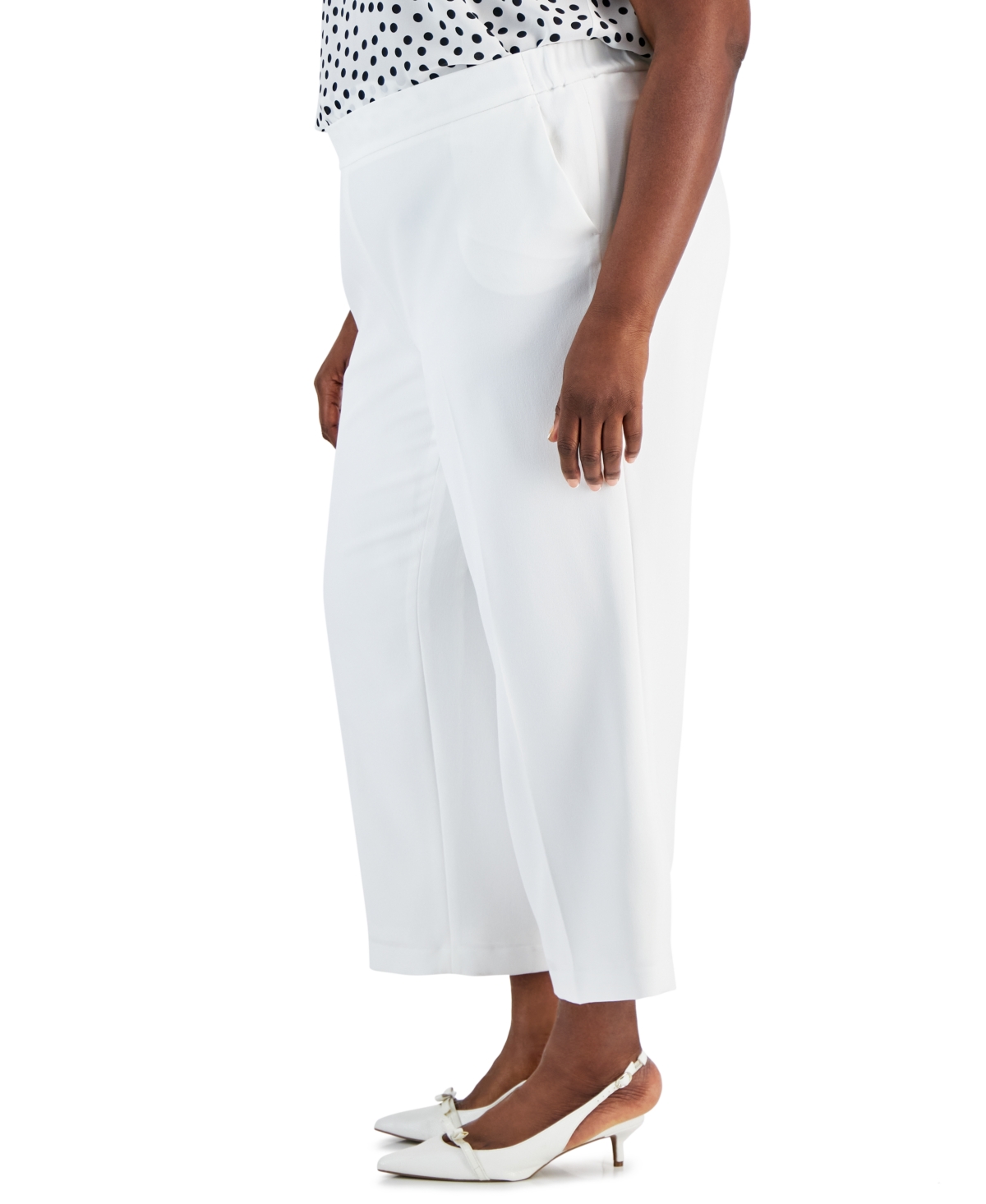 Shop Kasper Plus Size Mid Rise Pull-on Wide Leg Pants In Lily White