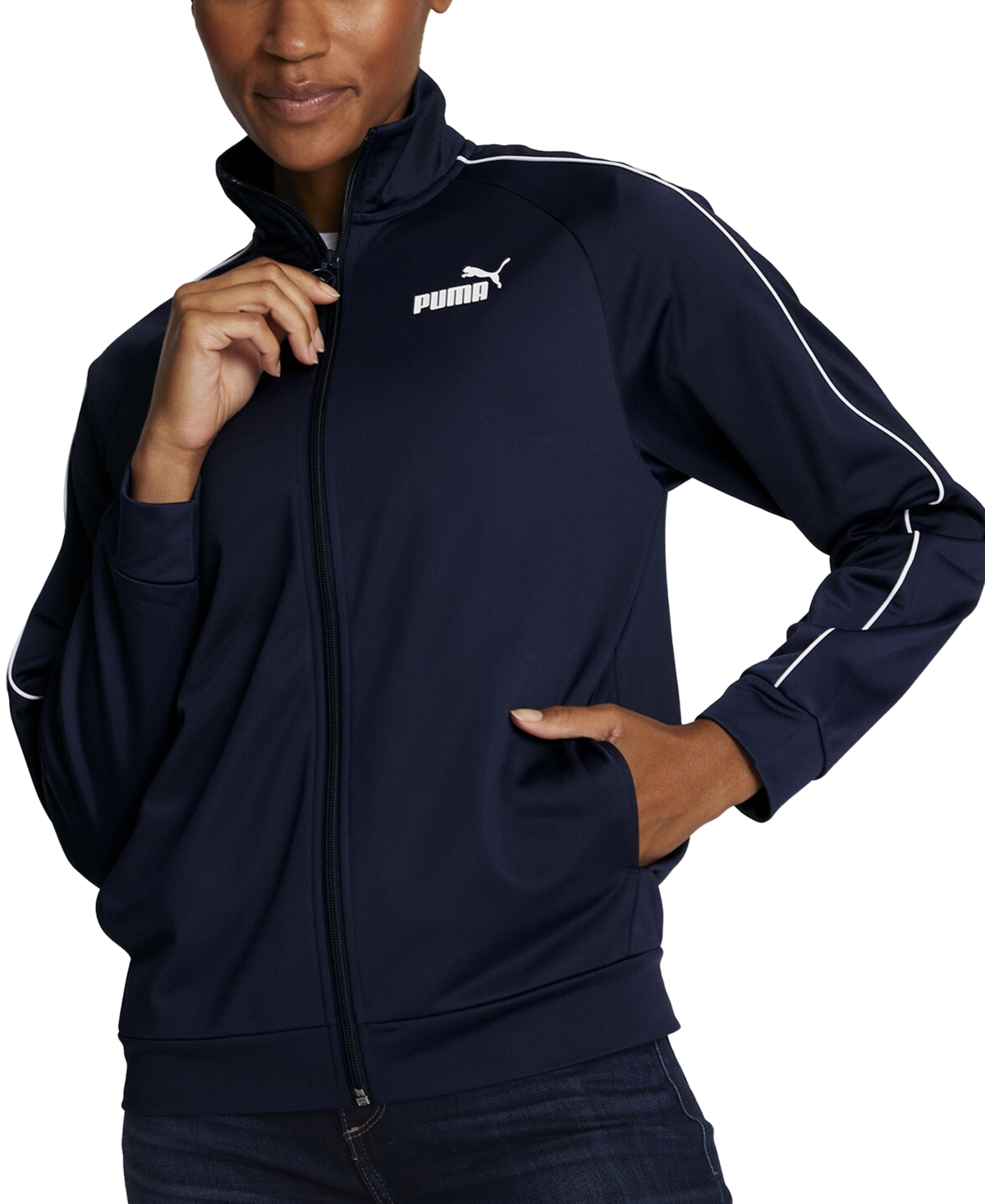 Shop Puma Women's Piping Track Jacket In  Navy