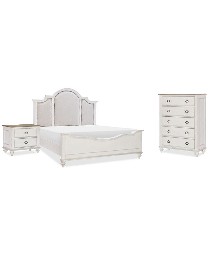 Furniture Mandeville 3pc Bedroom Set (Upholstered California King Bed + Drawer Chest + 2Drawer