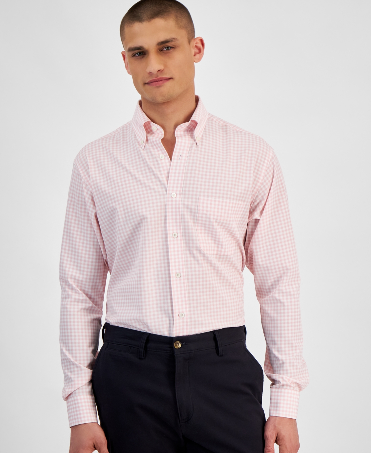 Shop Club Room Men's Regular Fit Traveler Dress Shirt, Created For Macy's In Rose Shadow Pin
