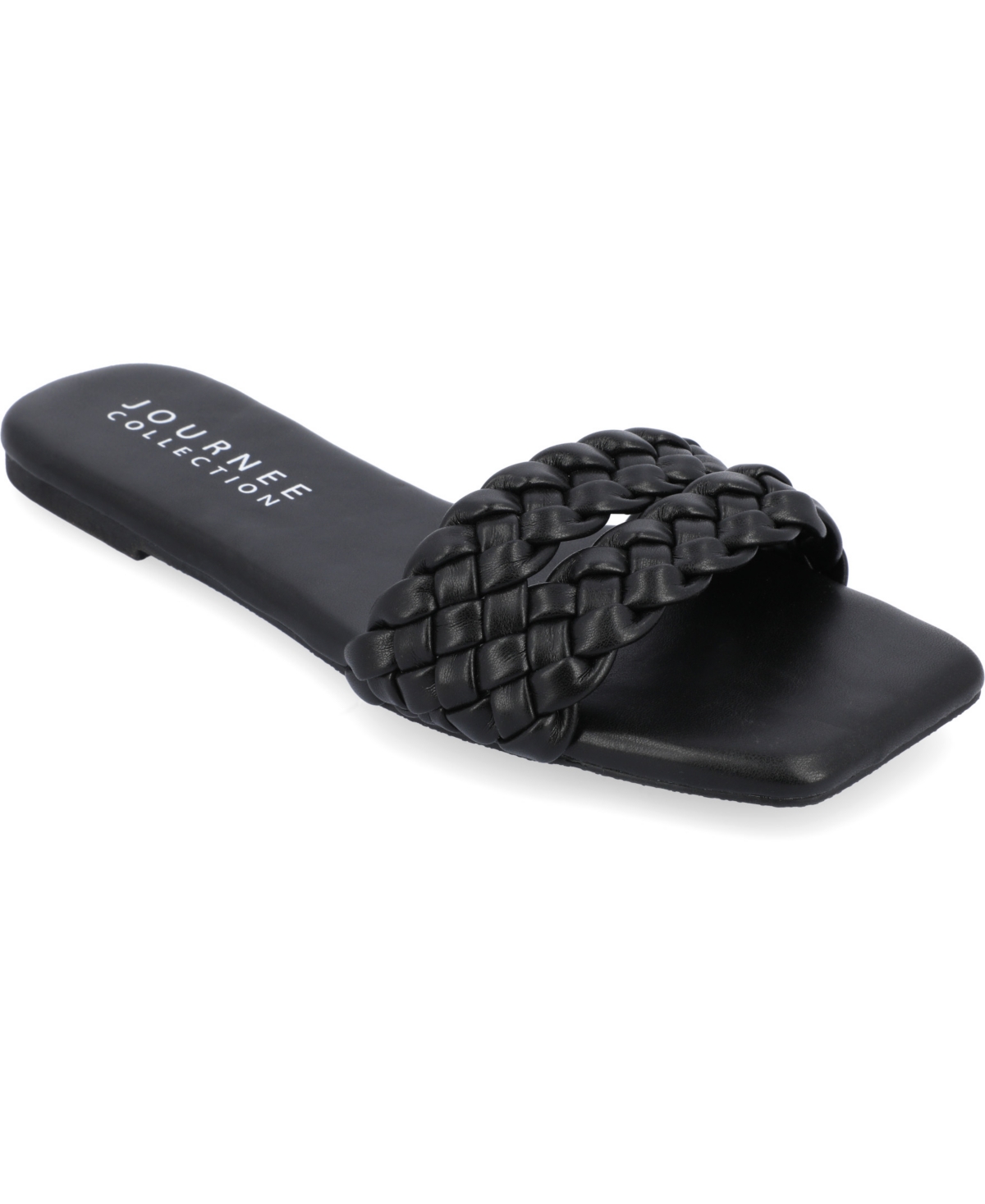 Shop Journee Collection Women's Sawyerr Tru Comfort Foam Wide Width Dual Braided Band Slide Sandals In Black