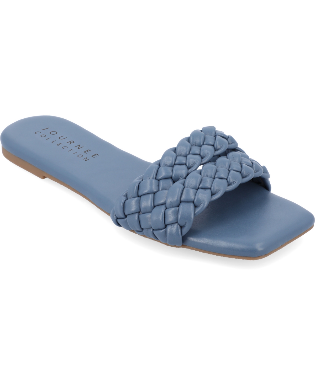 Shop Journee Collection Women's Sawyerr Tru Comfort Foam Wide Width Dual Braided Band Slide Sandals In Blue
