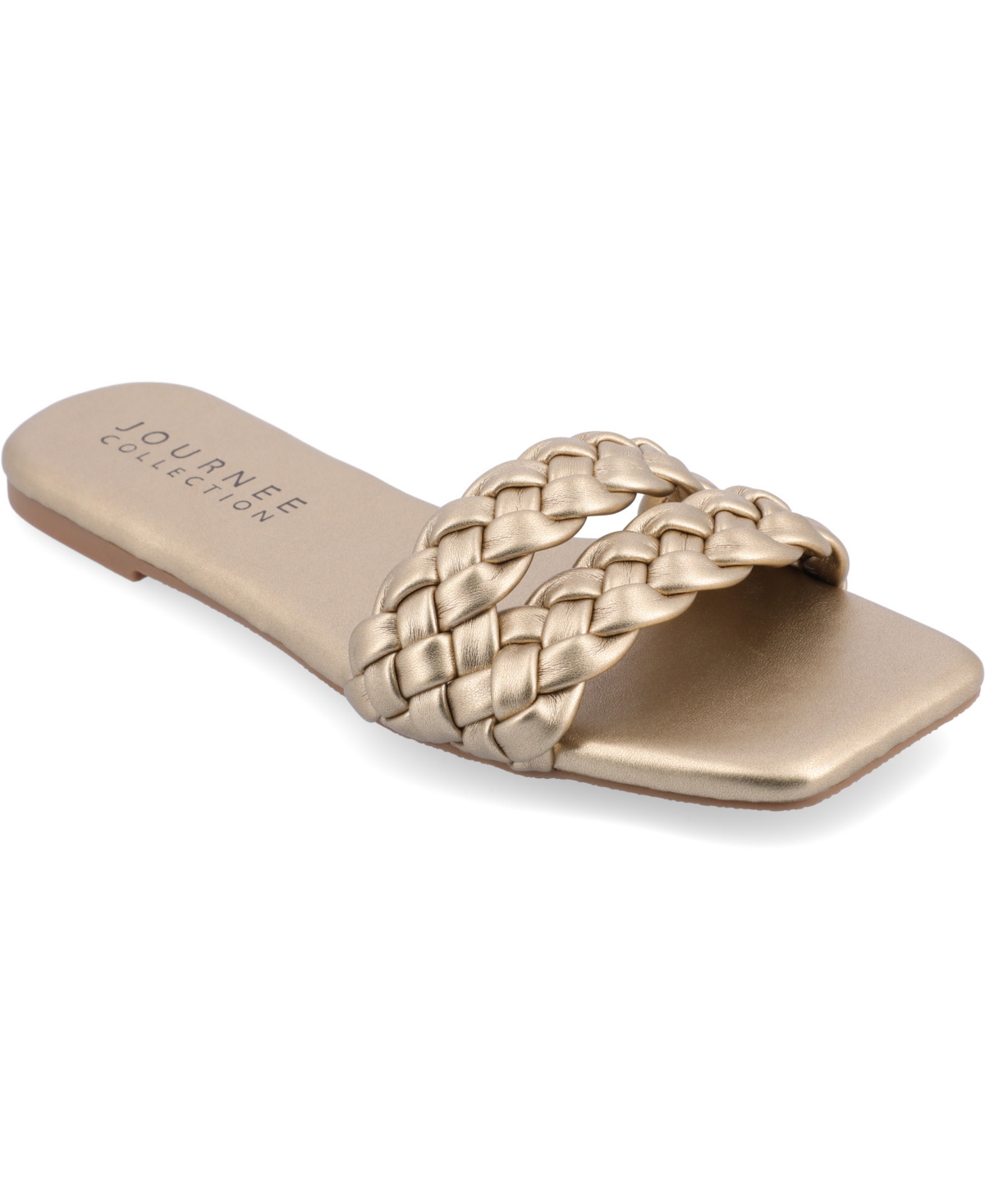 Shop Journee Collection Women's Sawyerr Tru Comfort Foam Wide Width Dual Braided Band Slide Sandals In Gold