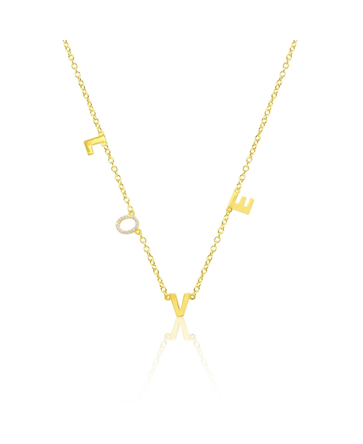 Yellow Gold Tone Cz Love Charm Necklace - Yellow