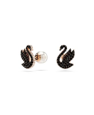 Swan, Black, Rose Gold-Tone Iconic Swan Stud Earrings
