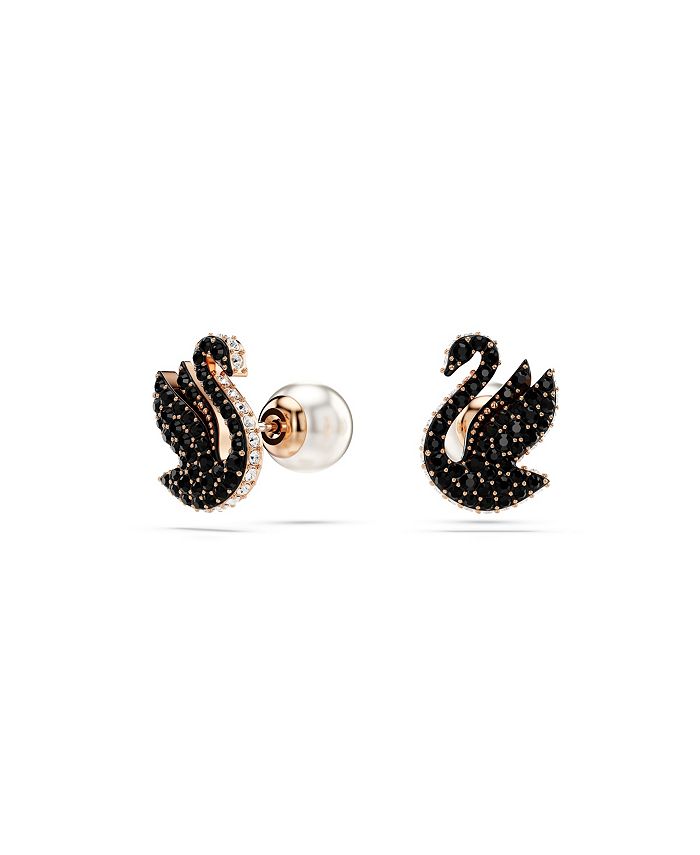 Swarovski Swan, Black, Rose Gold-Tone Iconic Swan Stud Earrings - Macy's