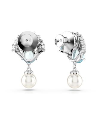 Swarovski Shell, Blue, Rhodium Plated Idyllia Drop Earrings