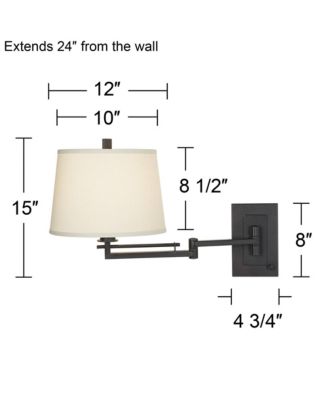 Easley Rustic Farmhouse Swing Arm Wall Lamp Matte Bronze Plug-in Light Fixture Fabric Drum Shade for Bedroom Bedside Living Room