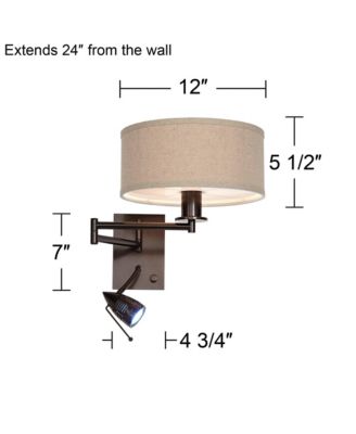 Radix Modern Swing Arm Wall Lamp Bronze with Cord Cover LED Reading Light Plug-in Light Fixture Oatmeal Shade for Bedroom Bedside