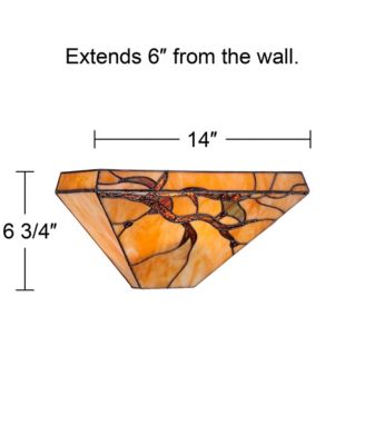 Budding Branch Vintage Wall Light Sconces Set of 2 Copper Amber Art Glass Hardwire 14" Fixture for Bedroom Bathroom Vanity House