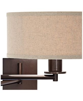 Radix Modern Swing Arm Wall Lamp Bronze with Cord Cover LED Reading Light Plug-in Light Fixture Oatmeal Shade for Bedroom Bedside