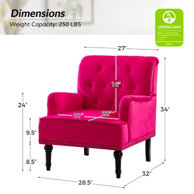 Jakub 28.5" W Velvet Tufted Polyester Armchair with Nailhead Trim