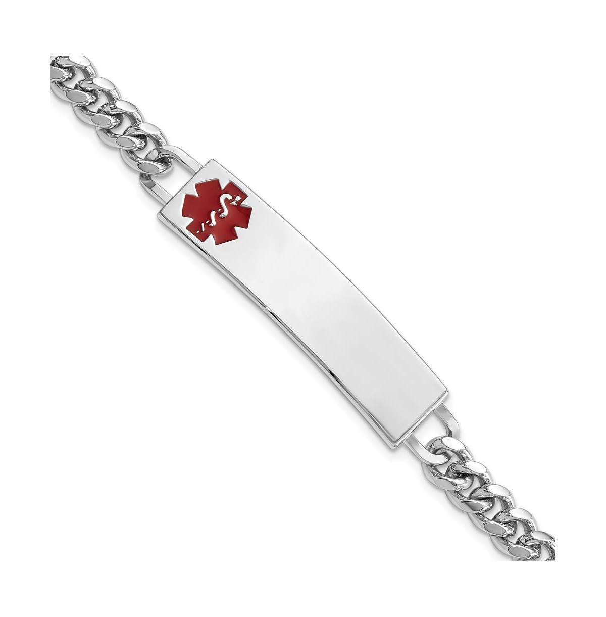 Stainless Steel Red Epoxy Medical Id 8" Engravable Bracelet - Silver