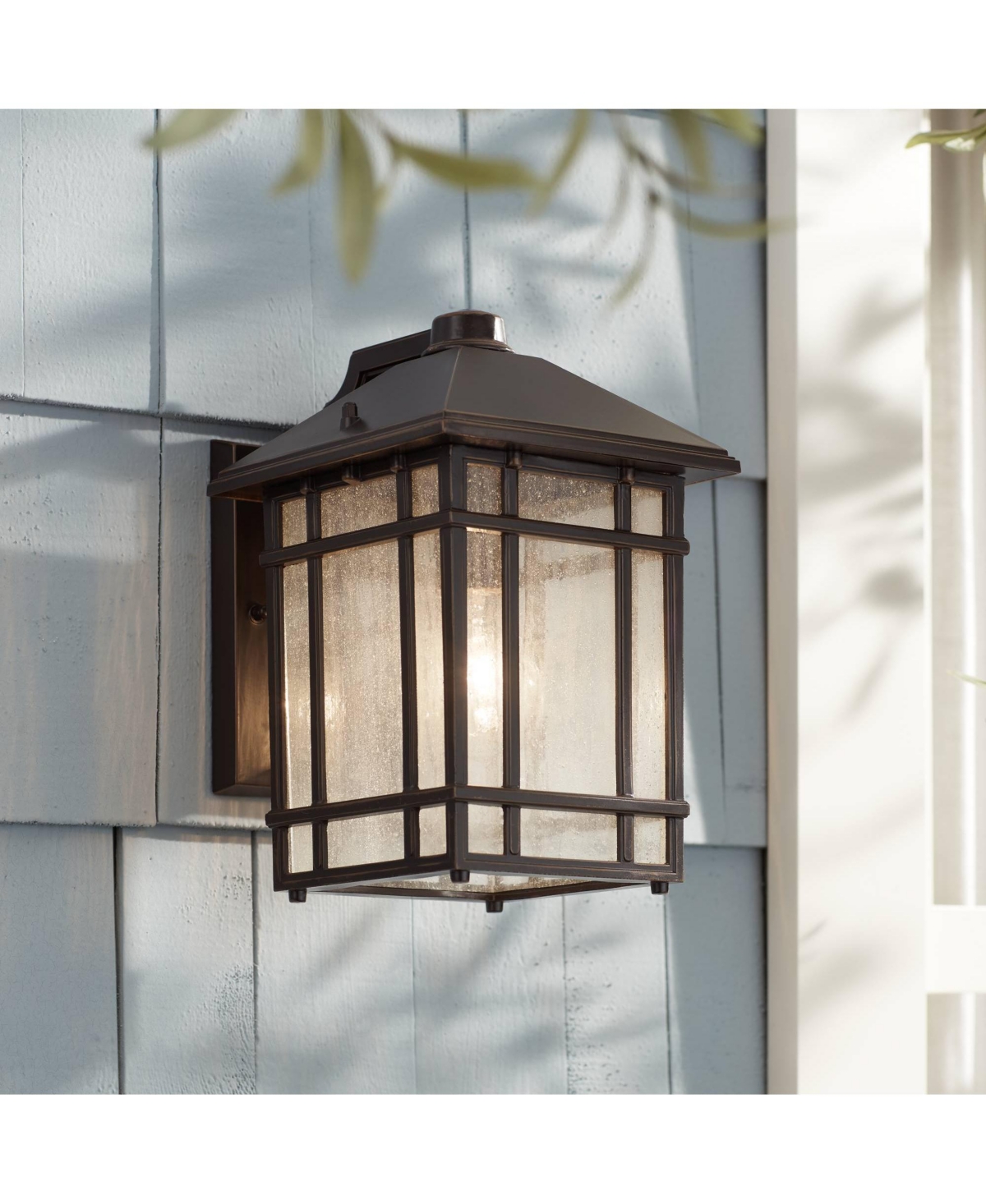 Sierra Craftsman Art Deco Outdoor Wall Light Fixture Rubbed Bronze Brown Steel 11" Frosted Seeded Glass Panels for Exterior House Porch Patio Outside